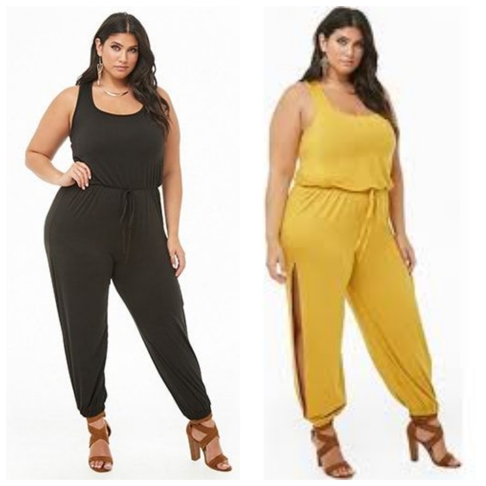 Black Scoop Neck Split Leg Harem Jumpsuit